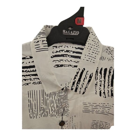 BAGAZIO MEN'S PURE WHITE/BLACK SHORT SLEEVE FASHION ABSTRACT SHIRT.BM2303. - Picture 5 of 9